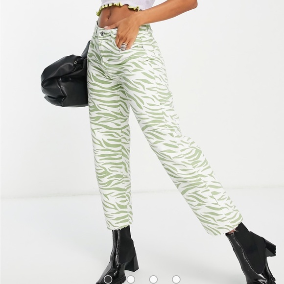 Bershka Denim - Bershka - Green and White Zebra Jeans - 02